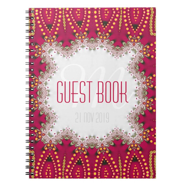 Red Guld Indian Bohemian Monogram Guest Bok Anteckningsbok Med Spiral (Framsidan)