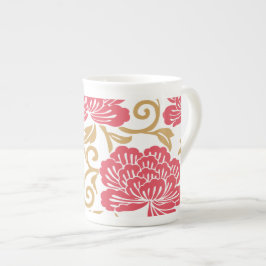 Red Guld Japansk Blommigt Kimono Benporslin Mugg