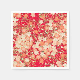 Red Guld Japansk Kimono Blommigt Decoupage Papper Pappersservett