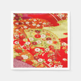 Red Guld Japansk Kimono Blommigt Decoupage Papper Pappersservett