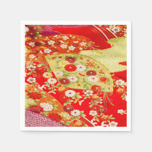 Red Guld Japansk Kimono Blommigt Decoupage Papper Pappersservett