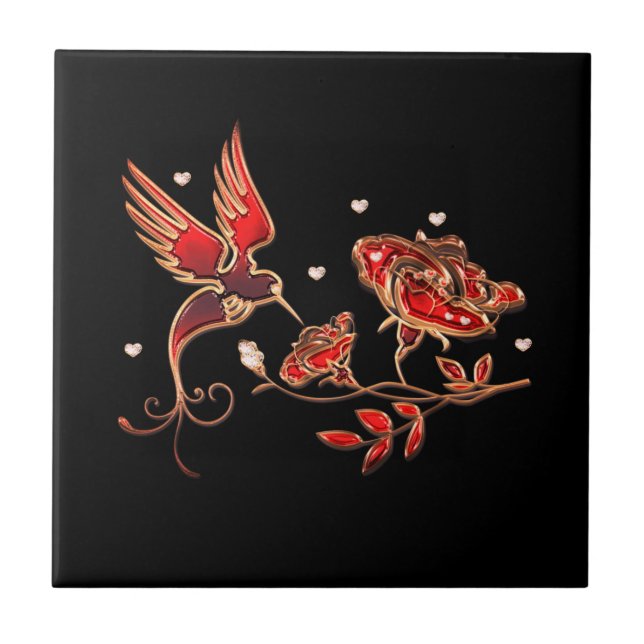 Red Guld Jewel Bird and Ro BlTile - Välj Färg Kakelplatta (Framsidan)