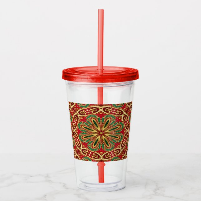 Red Guld jul-Helgdag Akryltumbler Take Away Mugg (Framsida)