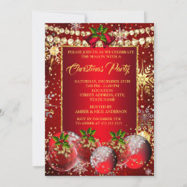 Red Guld jul Julfest Baubles Holly Inbjudningar