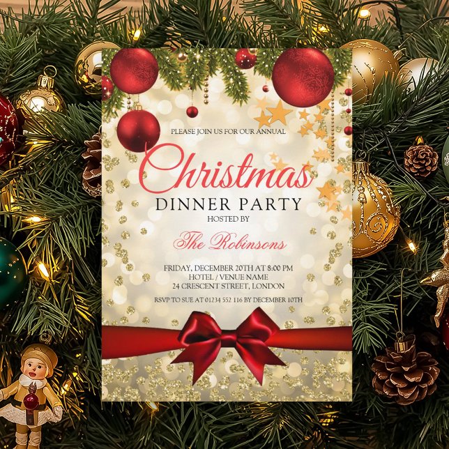 Red Guld jul-Julfesten Inbjudningar (Red Gold Christmas Holiday Party Invitation)