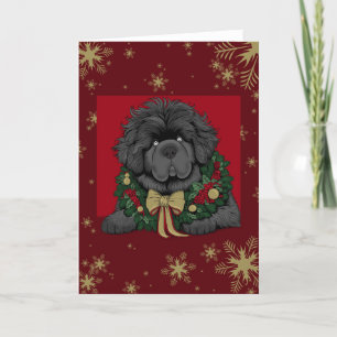 Red Guld jul Newfoundland hund puppy snö Helgkort