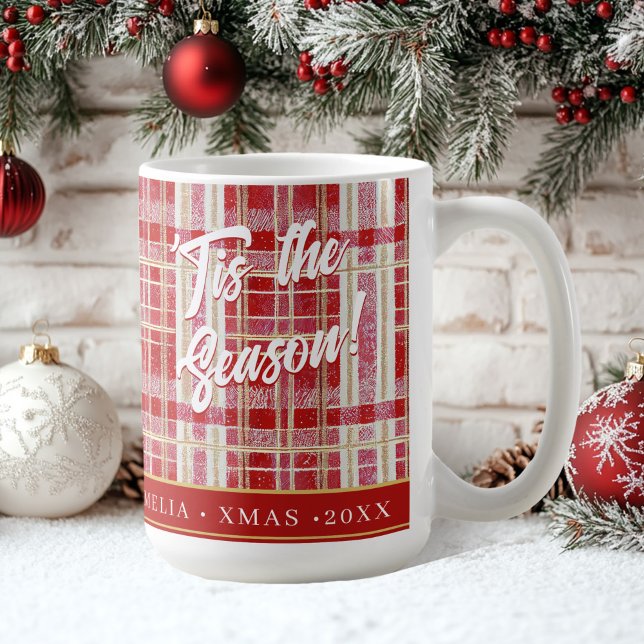 Red Guld jul Play Mönster#2 ID1009 Kaffemugg (Skapare uppladdad)