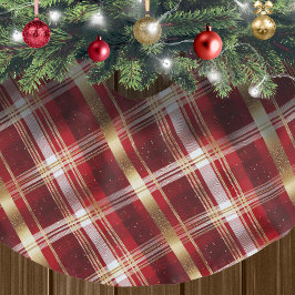 Red Guld jul Tartan Mönster#7 ID1009 Julgransmatta Borstad Polyester