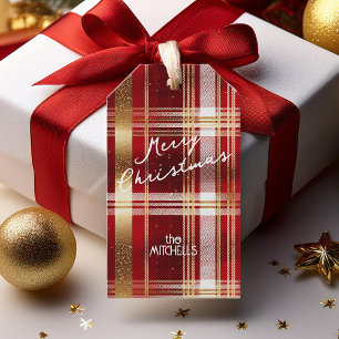 Red Guld jul Tartan Mönster#7 ID1009 Presentetikett