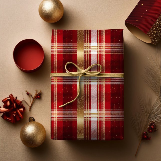 Red Guld jul Tartan Mönster#7 ID1009 Presentpapper (Skapare uppladdad)