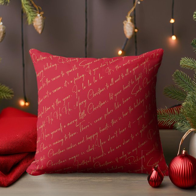 Red Guld jul Typography Mönster#36 ID1009 Kudde (Skapare uppladdad)