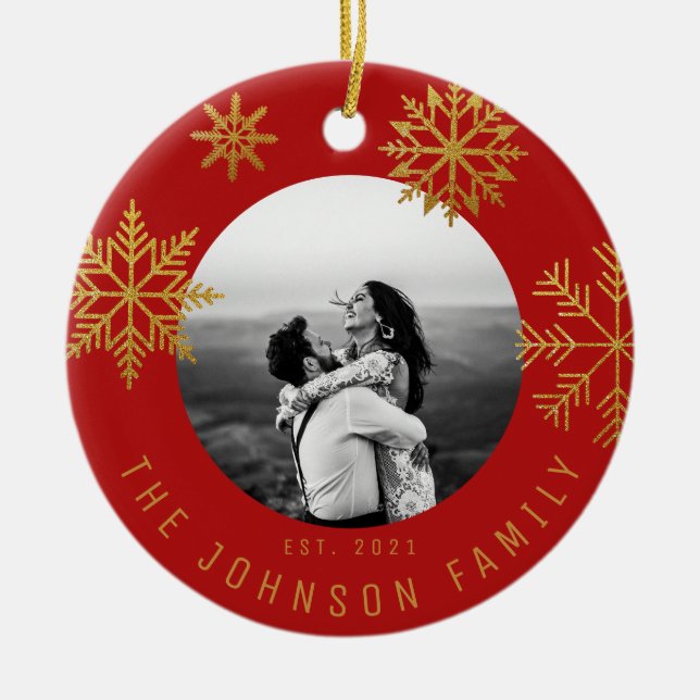 Red Guld julgåva till Newlyweds Julgransprydnad Keramik (Framsidan)