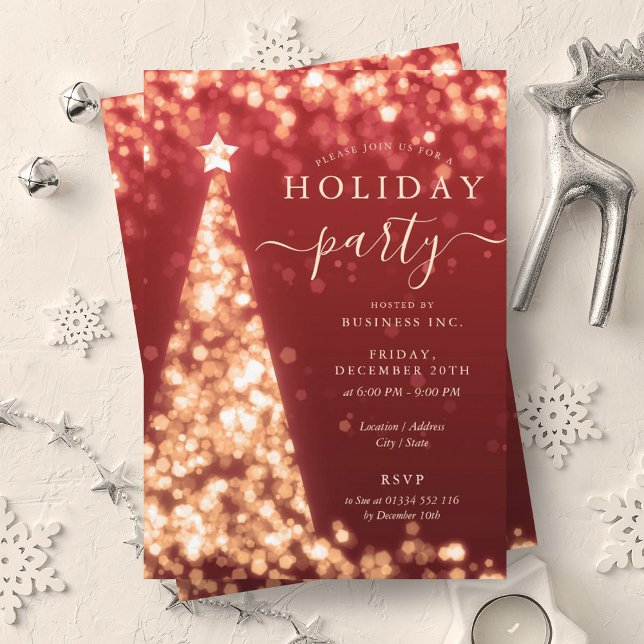 Red Guld Julgran Company Julfest Inbjudningar (Red Gold Christmas Tree Company Holiday Party Invitation)