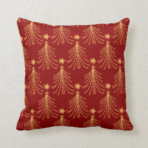 Red & Guld Julgran Ljus Elegant Mönster Kudde