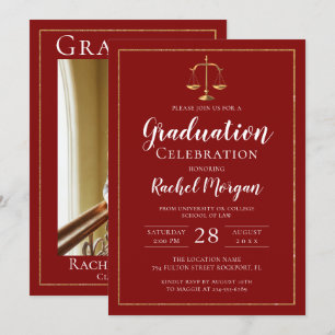 Red Guld Justice Law School Studenten Photo Inbjudningar
