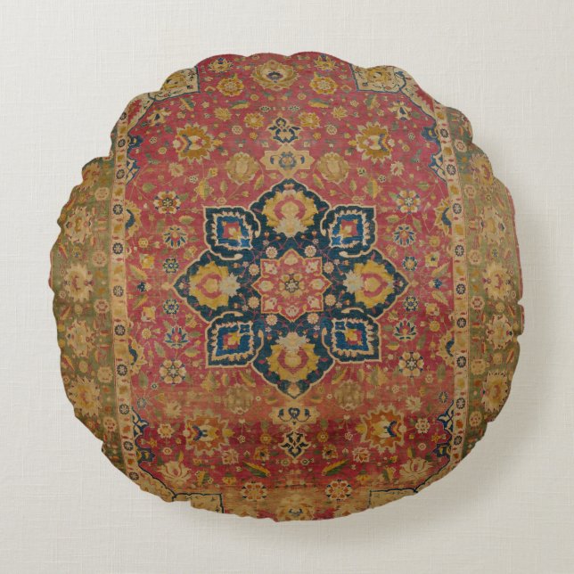 Red Guld Kashan Carpet Matta Persian Asian Rund Kudde (Framsidan)
