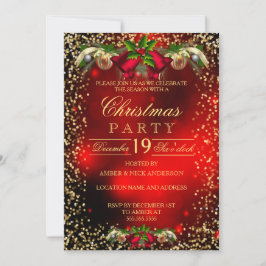 Red Guld Klockor Holly Photo-julens Julfest Inbjudningar