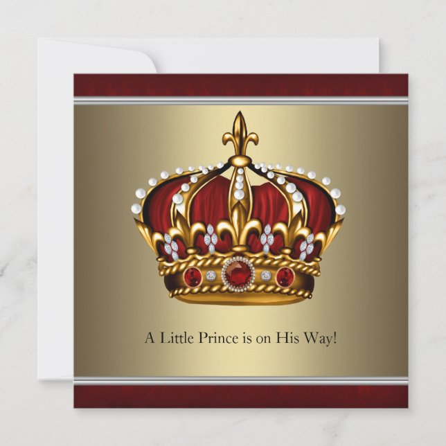 Red Guld Krona Little Prince Boy Baby Shower Inbjudningar (Framsida)
