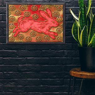 Red Guld Lanterns Rabbit 2023 Kinesiskt nyår Poster