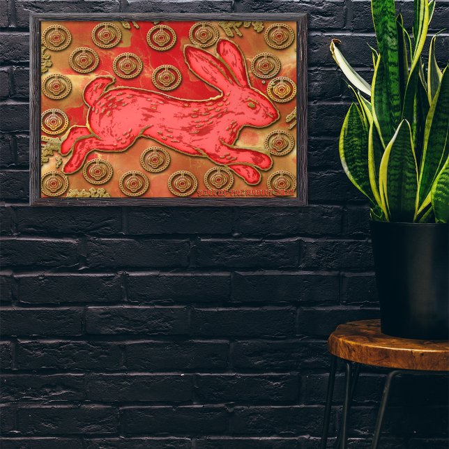 Red Guld Lanterns Rabbit 2023 Kinesiskt nyår Poster (Skapare uppladdad)