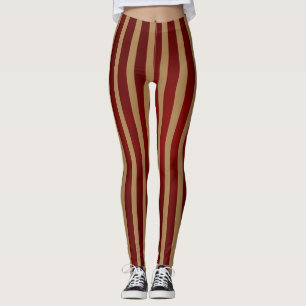 Red & Guld Lodrät Rand Stripe Mönster Leggings