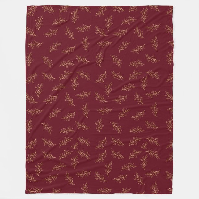 Red & Guld Löv Fleece Blanket (Framsidan)
