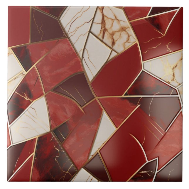 Red Guld Marble Abstrakt Patchwork Kakelplatta (Framsidan)