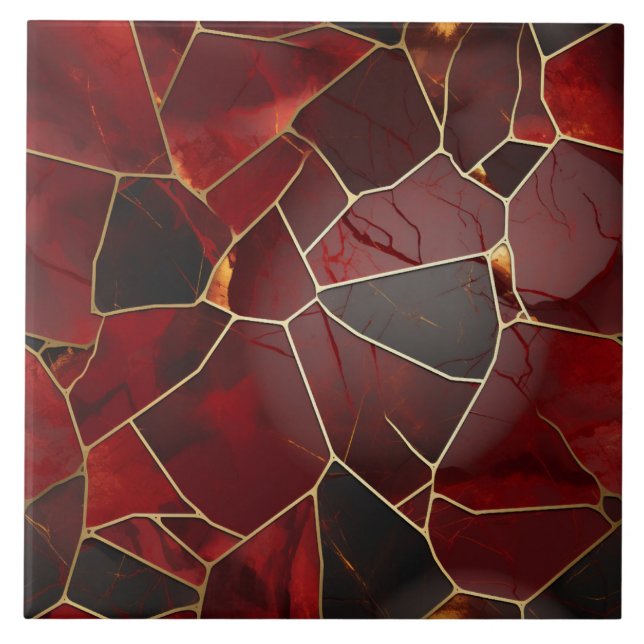 Red Guld Marble Mosaic, Digital Illustration Kakelplatta (Framsidan)