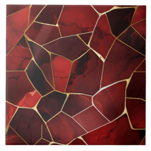 Red Guld Marble Stached Glass Kakelplatta