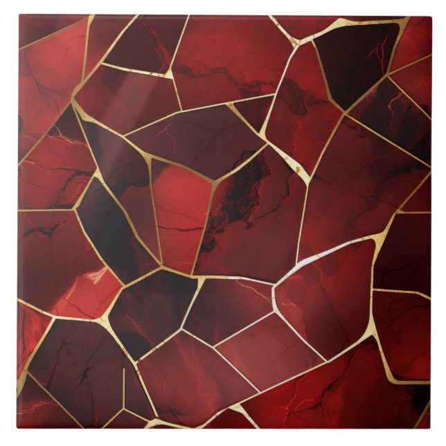 Red Guld Marble Stached Glass Kakelplatta (Framsidan)