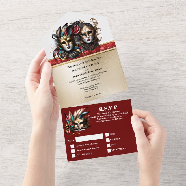 Red guld maskerad bröllop carnival ansikte masker (Avrivbar del)