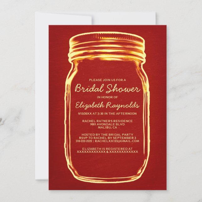Red & Guld Mason Burk Inbjudningskort för möhippa (Framsida)