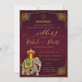 Red Guld med Lord Ganesh Elegant Indiska Bröllop Inbjudningar