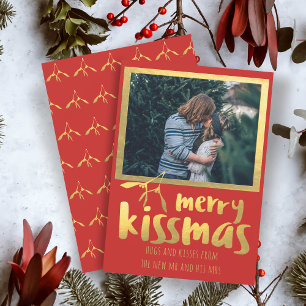 Red Guld Merry Kissmas Photo Helgdag Card Julkort