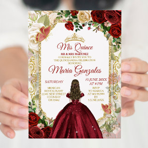 Red & Guld Mexican Mis Quince XV Anos Butterfly Inbjudningar