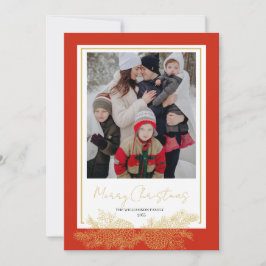Red Guld Modern Elegant Family Photo-jul Julkort