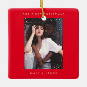 Red Guld Modern Merry och Married Photo Julgransprydnad Keramik