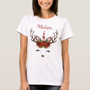 Red & Guld Monogram jul - Unicorn Reindeer T Shirt