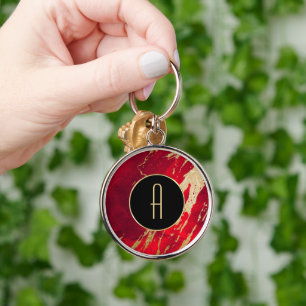 Red Guld Monogram Paint Stänk Rund Silverfärgad Nyckelring