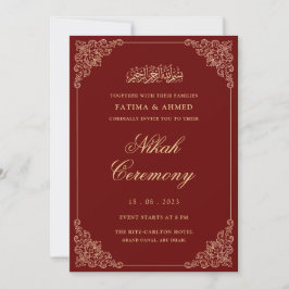 Red Guld Nikkah Islamic Muslim Bröllop Inbjudningar