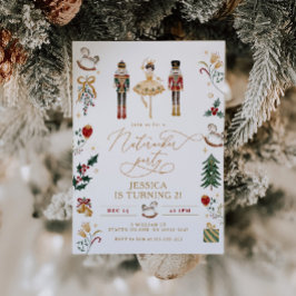 Red guld Nutcracker ballerina barns födelsedag par Inbjudningar