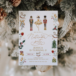 Red guld Nutcracker ballerina barns födelsedag par Inbjudningar