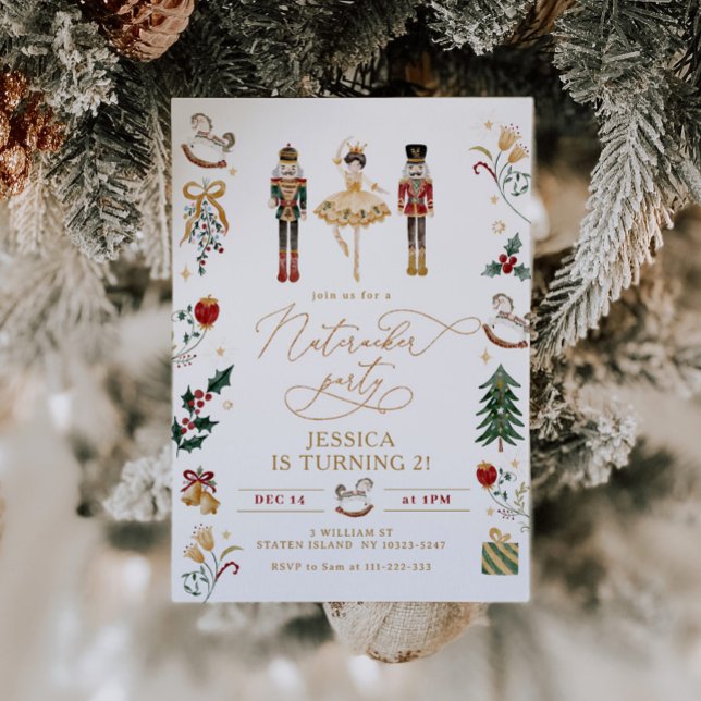 Red guld Nutcracker ballerina barns födelsedag par Inbjudningar (Skapare uppladdad)