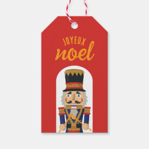 Red Guld Nutcracker Joyeux Noel julgåva Märkre Presentetikett