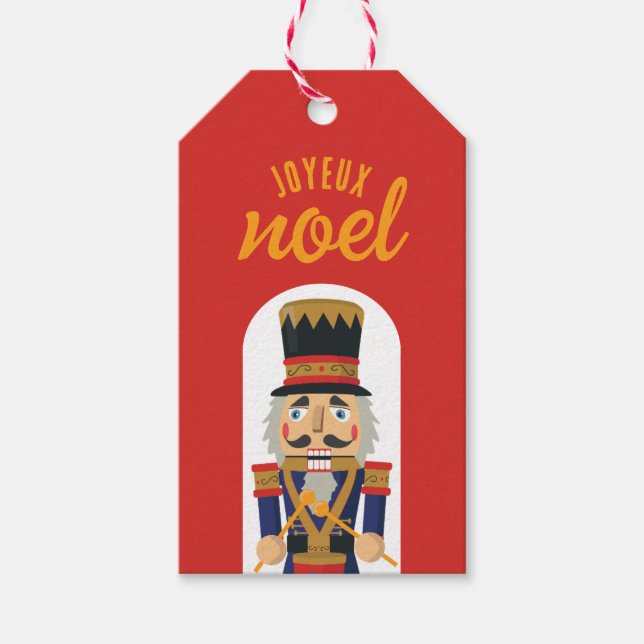 Red Guld Nutcracker Joyeux Noel julgåva Märkre Presentetikett (Framsidan)