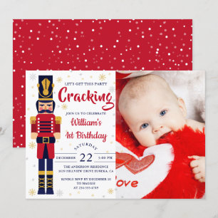 Red Guld Nutcracker, julafton Foto Inbjudningar
