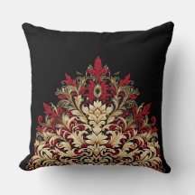 Red Guld och Black Damask Dekorativ kudde