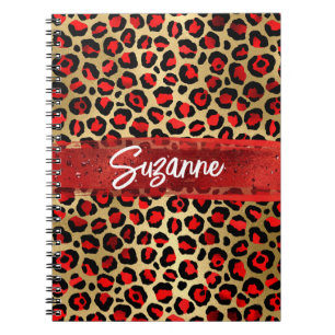 Red Guld och Black Foil Leopard Brush Strokes Anteckningsbok