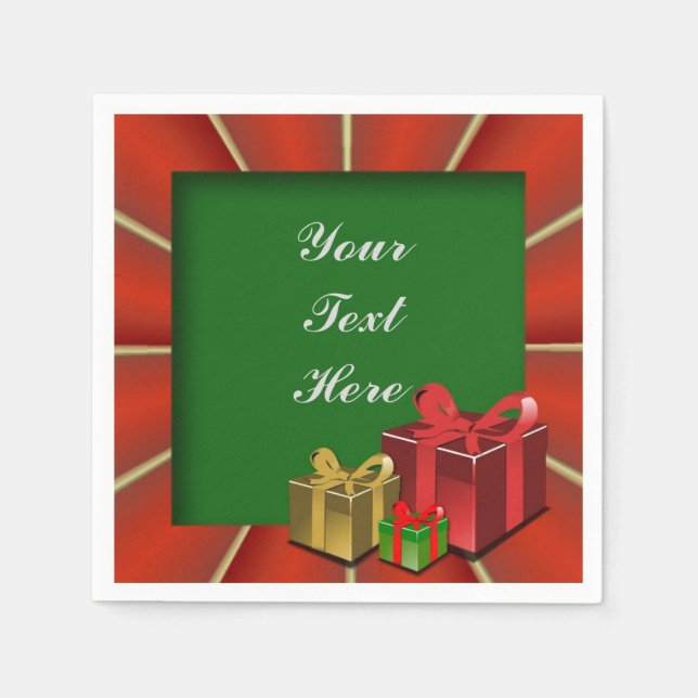 Red Guld och Grönt jul Boxes Napkins Pappersservett (Framsidan)