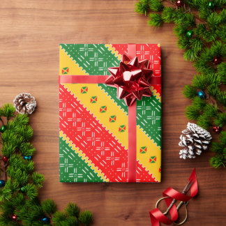 Red Guld och Grönt Mudcloth Tribal Mönster Presentpapper